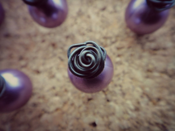 x10 Rose Topped Pearl Push Pins Tacks in Lavender