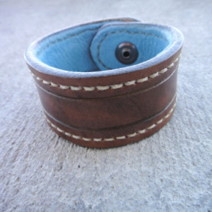 Distressed Handstitched Brown Leather Cuff