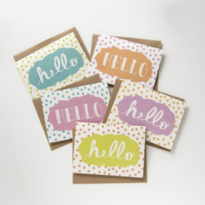 set of 10 hello cards. stationery set. hand drawn typography. polka dots. gift idea. note cards. wedding gift. birthday gift.
