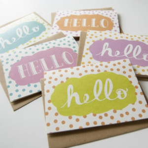 set of 10 hello cards. stationery set. hand drawn typography. polka dots. gift idea. note cards. wedding gift. birthday gift.