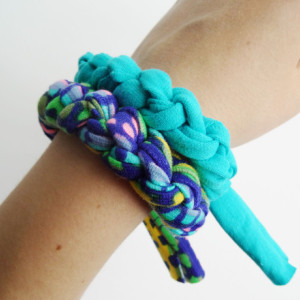 Turquoise, Navy, Pink, and Green Patterned Chunky Bracelet Stack Set