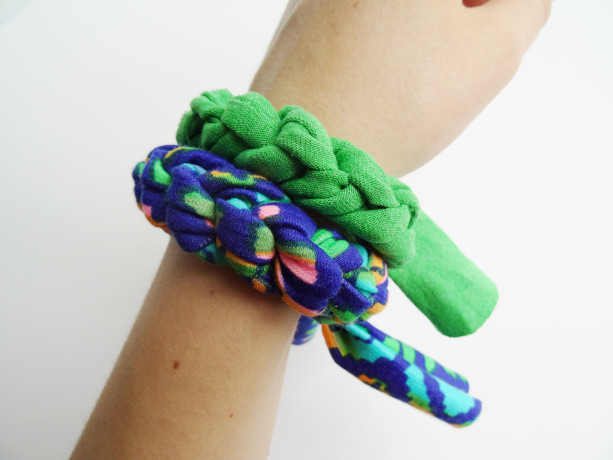 Green, Turquoise, Navy,  and PinkPatterned Chunky Bracelet Stack Set