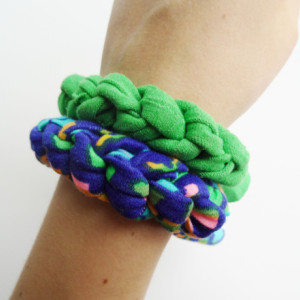 Green, Turquoise, Navy,  and PinkPatterned Chunky Bracelet Stack Set