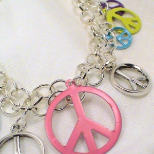 Peace Out Swarovski Bracelet Peace Bracelet Peace Signs Bracelet Double Chain