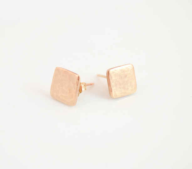 Tiny Geo Earring Studs. Dainty Little Golden Bronze Hammered Posts. Geo Minimalist Jewelry