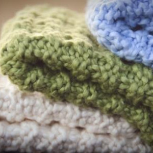 Hand Knit Spa Washcloth Certified Organic Cotton Trio