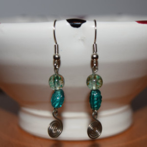 Teal Dangle Earrings with Spiral 