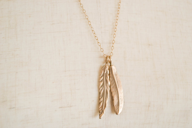 Wild & Free Feather Charm Bronze Necklace. Minimalist Statement Jewelry. Long and Layered Jewelry