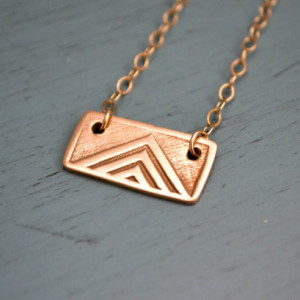 Tribal Pendant Necklace. Solid Bronze Wood Block Hand Stamped Jewelry