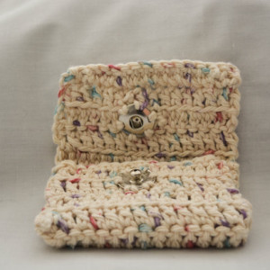 Off-white confetti crochet wallet, handmade crochet wallet, coin purse, cotton crochet wallet, business card holder, crochet wallet snap