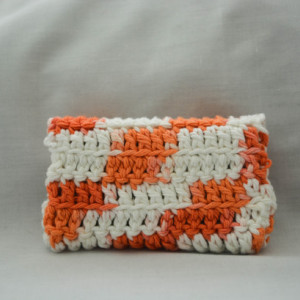 Orange checker crochet wallet, handmade crochet wallet, coin purse, cotton crochet wallet, business card holder, crochet wallet snap