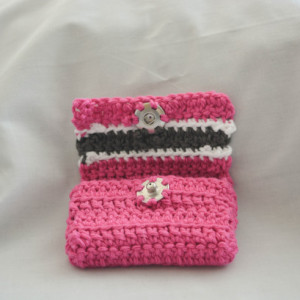Pink stripe crochet wallet, pink wallet, handmade crochet wallet, coin purse, crochet wallet, business card holder, crochet wallet snap