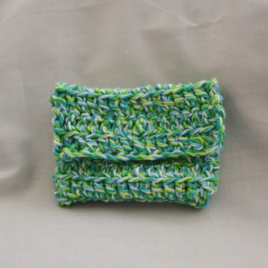 Green multi color crochet wallet, handmade crochet wallet, coin purse, cotton crochet wallet, business card holder, crochet wallet snap