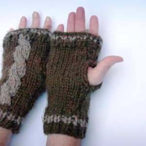 Hand Knit Cabled Texting Fingerless Mitts