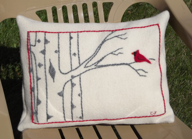 Embroidered Wool Pillow