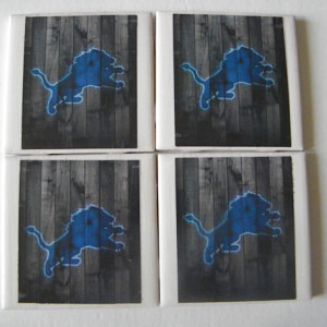 Detroit Lions Football Shabby Chic Look, Barn Wood, Rustic Set of 4 Drink Coasters