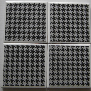 Black and Silver Glitter Houndstooth Set of 4 Drink Coasters, Great Wedding or Bridal Shower Gift