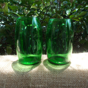 Set of Two Green Juice GlassesRepurposed Perrier Bottles, Recycled and Upcycled into Juice Glasses
