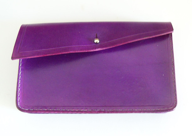 Purple Leather Clutch Purse with Matching Small Wallet