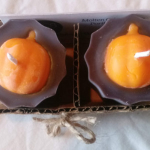 Set of two handmade 2.5 oz soy wax pumpkin votives