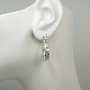 Earring JACKETS for Studs Solid Sterling Silver Hammered Domed Hoop Dangle Medium  JHLDSSHM for Gemstone Earrings