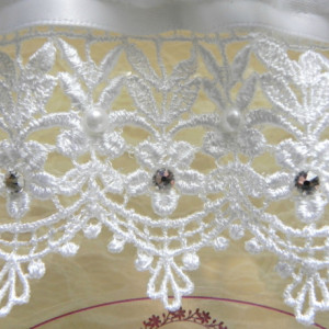 White Satin & Venise Lace Garter Set with Swarovski Crystals