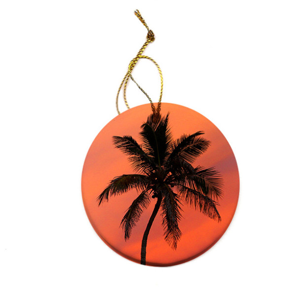 Palm Tree Sunset Porcelain Christmas Tree Ornament