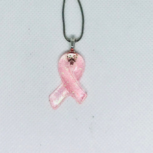 Pink ribbon breast cancer awareness necklace