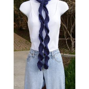 Solid Dark Denim Blue Skinny SUMMER SCARF Small Soft 100% Acrylic Spiral Knit Narrow Twisted Women's Long Neck Tie, Ready to Ship in 2 Days
