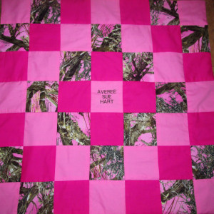 Brand New Handmade Pink MOSSY OAK Camo Baby Quilt  (Embroidered Name Added Free)