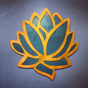 20" Wood and Teal Lotus Flower Wall Art