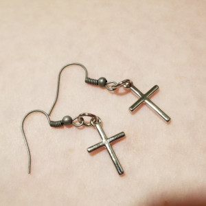 Silver cross hook earrings
