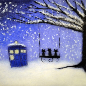 Wool Painting "Cats and Tardis"