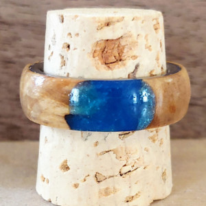 Maple burl and blue resin Ring