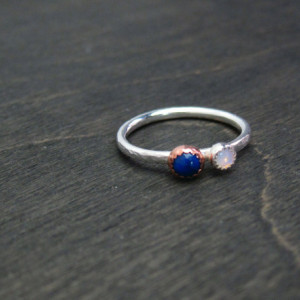 Ready to Ship  Size 5.5 Mixed Metal Recycled Sterling Silver and Copper Australian Opal and Lapis Lazuli Ring