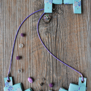 Origami Necklace Swarovski Crystal. Blue and Purple Paper Necklace and Earrings. Handmade Paper Origami Necklace.