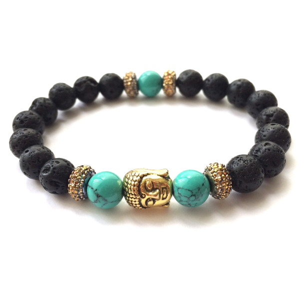 Lava stone & turquoise buddha bracelet