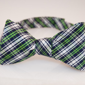 Bow Tie - Green/Navy/White Plaid - Silk