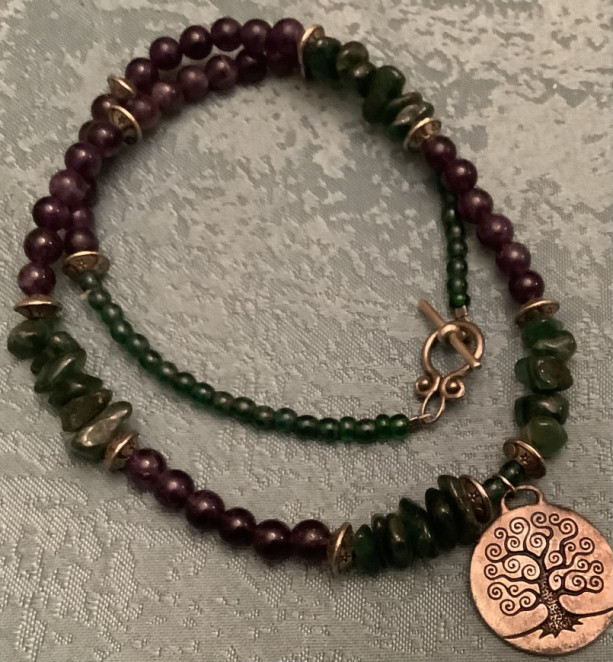 Tree of Life Amethyst and Jade Necklace