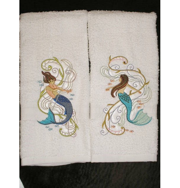 MERMAID NEW DESIGN SET OF 2 HAND TOWELS EMBROIDERED