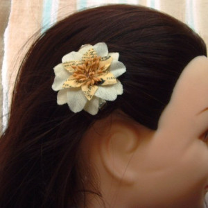 Natural White Burlap Flower Hair Clip w/accents - Rustic Country Shabby chick for Women