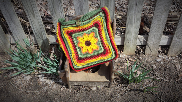 Sunset Sunflower Satchel Messenger Bag Laptop Carrier Purse Crochet Bag
