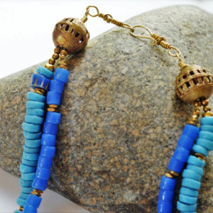 Boho necklace, African tribal necklace, African necklace, Blue necklace, Brass necklace, Statement necklace, Ethnic necklace,  Tribal bead