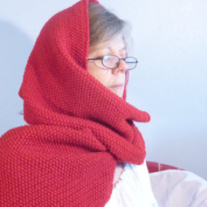  Hand knit Red Warm Wool Long Wrap Scarf Hood