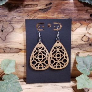 Laser cut - Boho Wooden - Teardrop Dangle Style - Lightweight- Birthday Gift - 3 Finishes Available - Natural, Brown or Lt Red Stained