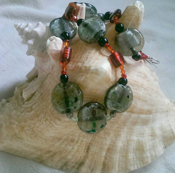 Gray and Speckled Lampwork Necklace