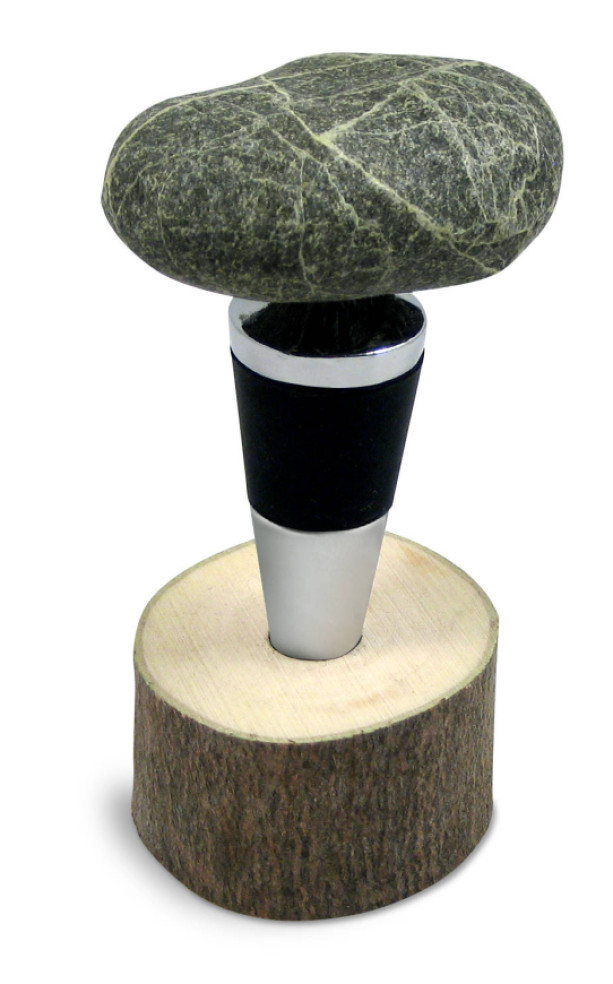 Sea Stones Stone and Stainless Steel Bottle Stopper, Wine Stopper, Barware, Natural Stone, Rubber Plug Seals Tight
