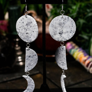 Large polymer clay moon cycle dangle earrings