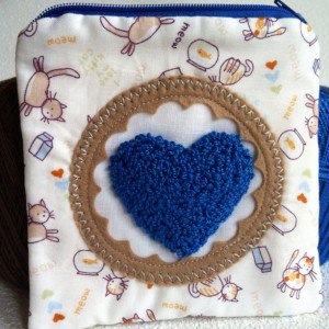 Little kitten love zipper pouch with needle punch embroidery