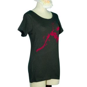 Black Blossoms, Bird Organic Bamboo Women's Scoop Neck Screen Printed T-Shirt, Gifts For Her, Made in USA, Sustainable